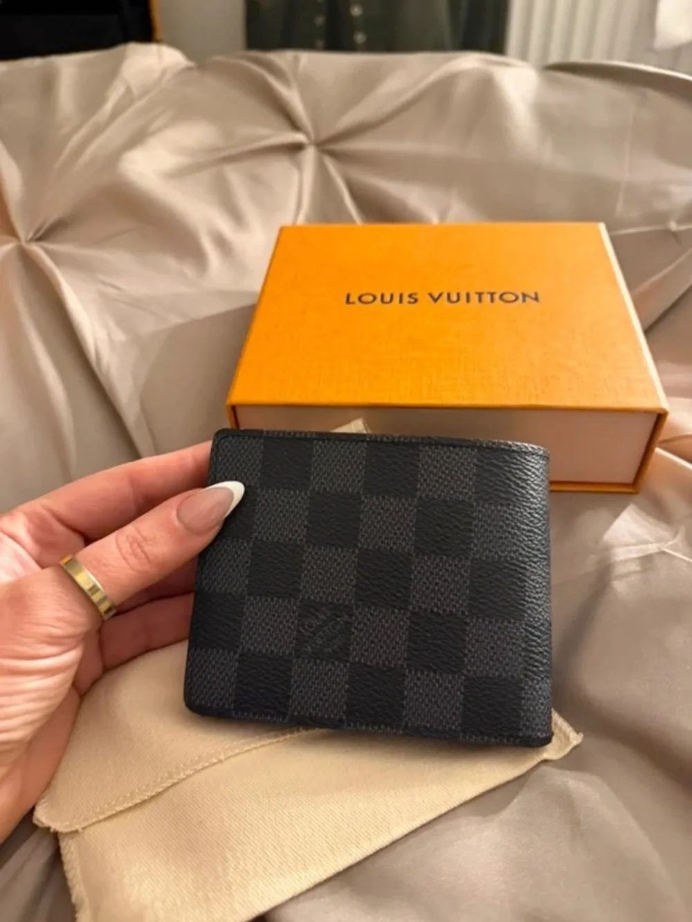 Louis Vuitton Black Damier Graphite Bi-Fold Wallet with Green Interior